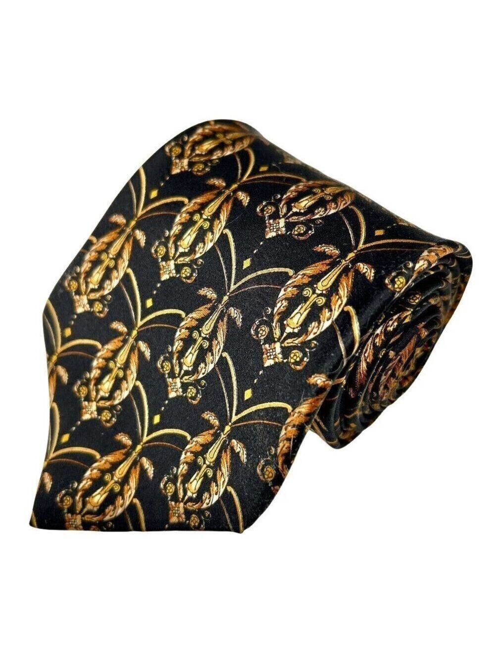 Halston Men's NWT Imported Silk Black Gold Necktie Tie